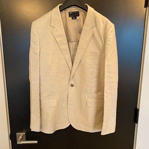 ASOS DESIGN skinny linen mix suit jacket in stone (tan color)